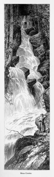 ilustraciones, imágenes clip art, dibujos animados e iconos de stock de moss gruta, delaware río agua gap, pennsylvania, estados unidos, american victoriana grabado, 1872 - grotto falls