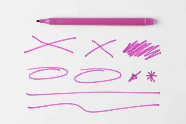istock Pink Pen and scribbles and lines and Doodles Isolated on White Background with Real Shadow 901643250
