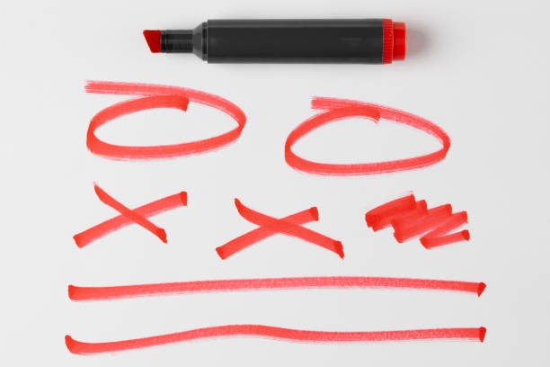 Red Pen or Marker and scribbles and lines and Doodles Isolated on White Background with Real Shadow