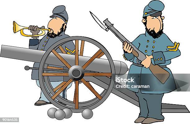 I Soldati Dellunione Con Il Cannone - Immagini vettoriali stock e altre immagini di Adulto - Adulto, Arma da fuoco, Cannone