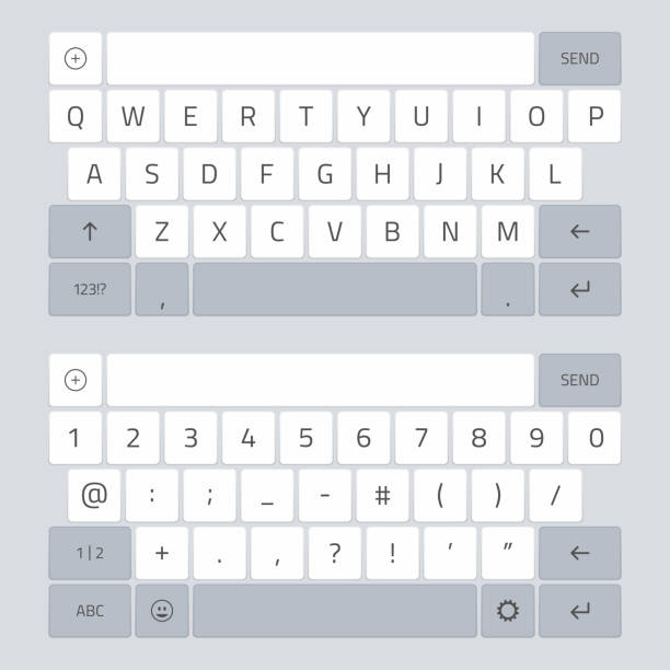ilustrações de stock, clip art, desenhos animados e ícones de keyboard of smartphone. - alphabet design element text text messaging