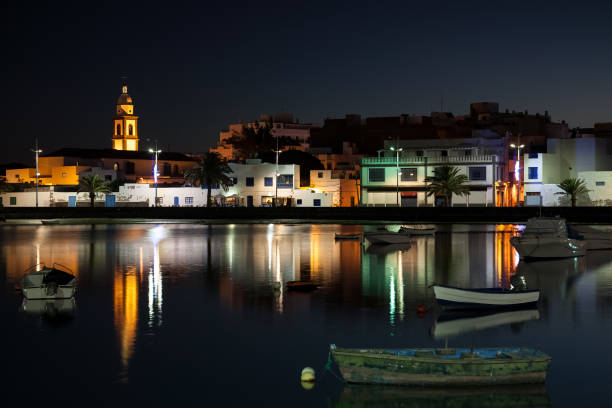 The lagoon called Charco de San Gines at night in the center of Arrecife town on the Lanzarote Canary Island