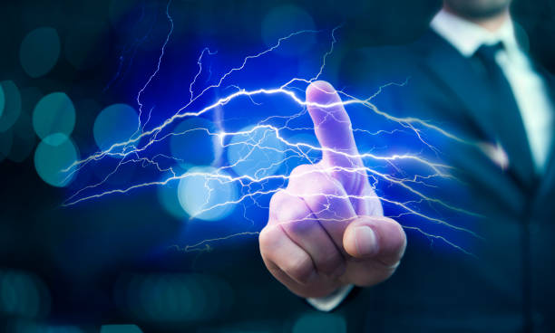 istock Man hand electric strike of lightning 901649970