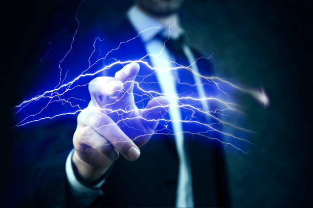 istock Man hand electric strike of lightning 901649990