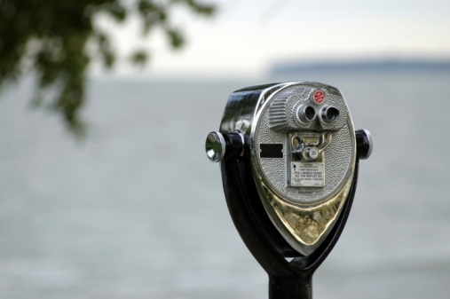 A coin operated binocular at the Lake Erie scenic overlook near Marblehead Lighthouse
