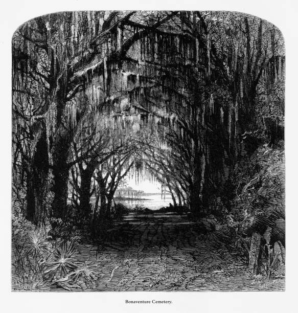 Very Rare, Beautifully Illustrated Antique Engraving of Bonaventure Cemetery, Savannah, Georgia, United States, American Victorian Engraving, 1872. Source: Original edition from my own archives. Copyright has expired on this artwork. Digitally restored.