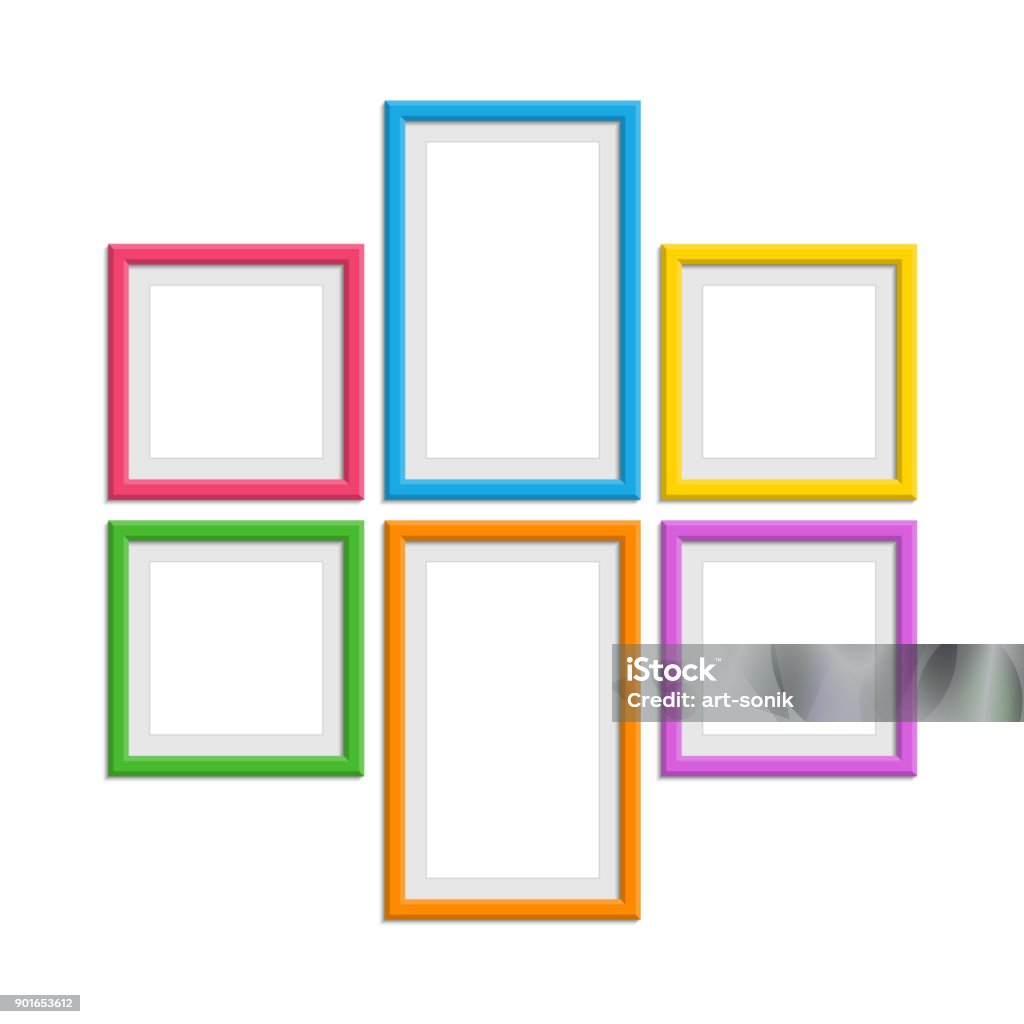 Photo Frame Set Coloured Colored Photo Frames Set Stock Illustration - Download Image Now - Art ...