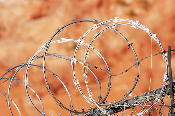 arame farpado muro. - razor wire - fotografias e filmes do acervo