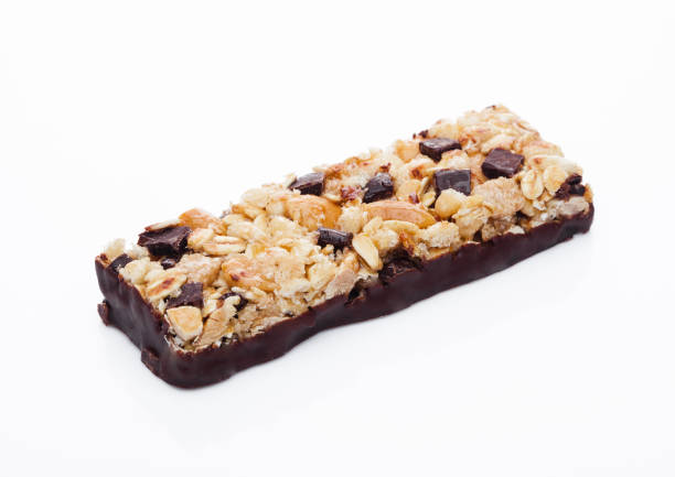 istock Chocolate protein cereal energy bar on white 901653784