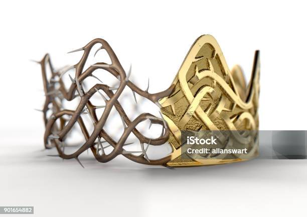 Golden Crown With Thorn Patterns Stock Photo - Download Image Now - Crown - Headwear, Thorn, Christianity