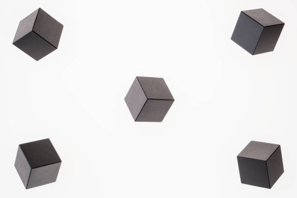 istock Black wooden cube shapes are floating. Concept of creative, logical thinking. Abstract geometric real floating wooden cube. 901654898