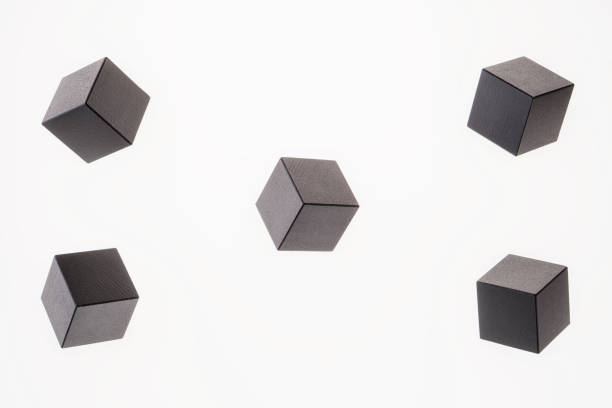 istock Black wooden cube shapes are floating. Concept of creative, logical thinking. Abstract geometric real floating wooden cube. 901654902
