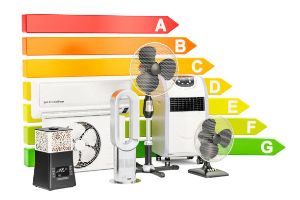 istock Energy efficiency chart with cooling and climate household electric equipment. Saving energy consumption concept, 3D rendering 901662644