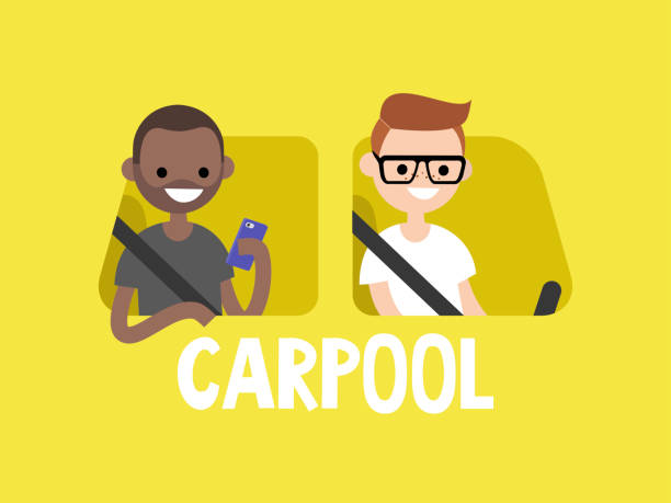 ilustraciones, imágenes clip art, dibujos animados e iconos de stock de ilustración conceptual de carpool. un conductor y un pasajero en el coche. ilustración de vector completamente editable, prediseñadas - back seat illustrations