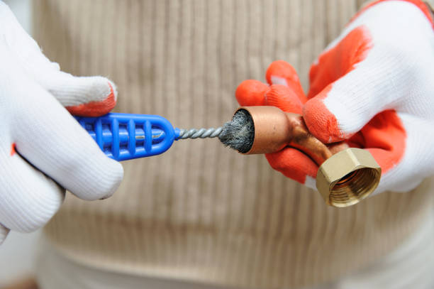 istock A worker is rubbing the copper tube. 901666264