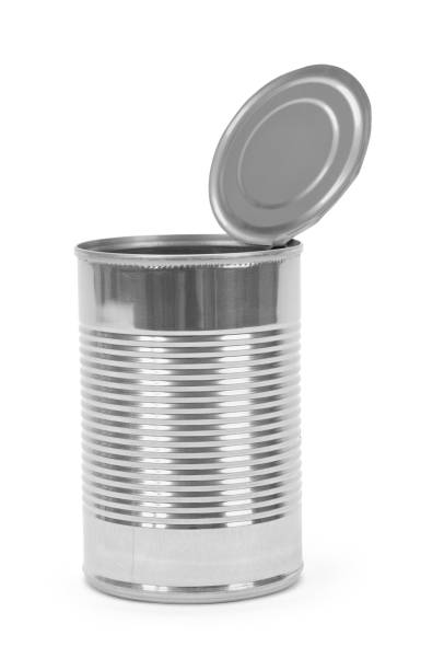 vista laterale lattina aperta - can canned food container cylinder foto e immagini stock