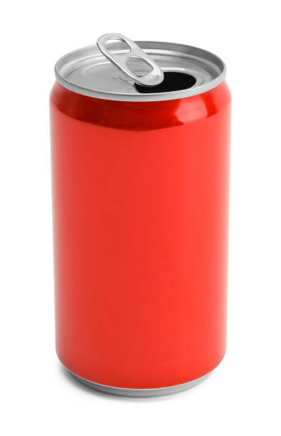 Red Soda Can One Open Red Soda Can With Copy Space Isolated on White Background. drink can photos stock pictures, royalty-free photos & images