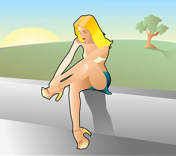 Girl Placing Sandal vector art illustration