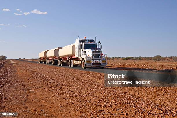 Vía De Tren En Outback Australia Foto de stock y más banco de imágenes de Camión de peso pesado - Camión de peso pesado, Australia, Convoy