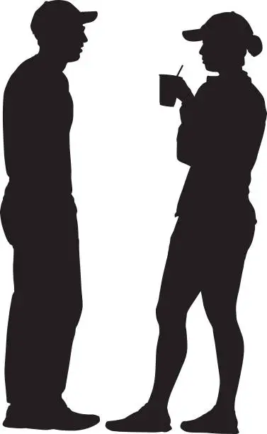 Vector illustration of Standing Couple Talking Silhouette