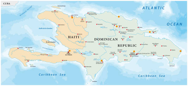 ilustraciones, imágenes clip art, dibujos animados e iconos de stock de mapa de la isla caribeña de hispaniola - republic of haiti