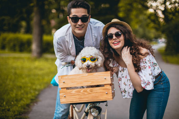 istock Cute couple with their funny dog 901697102