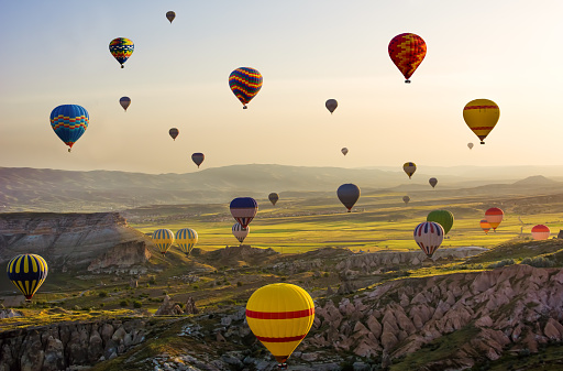 The great tourist attraction of Cappadocia - balloon flight. Cappadocia is known around the world as one of the best places to fly with hot air balloons. Goreme, Cappadocia, Turkey