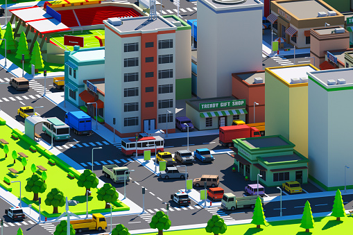 Low poly video game city.