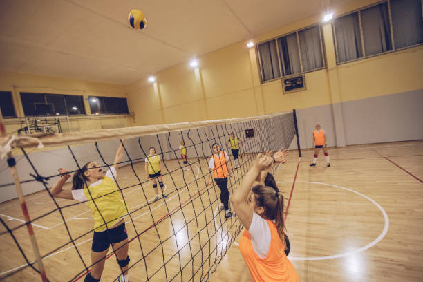 istock Volleyball team in action during game 901717682