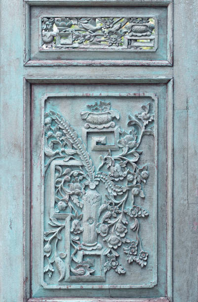 istock Old Pattern of flower carved on wood background 901717748