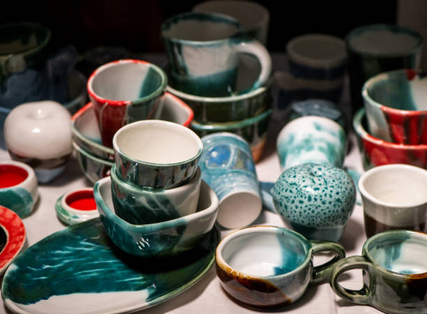 istock Colorful painted and glazed craft pottery 901718130