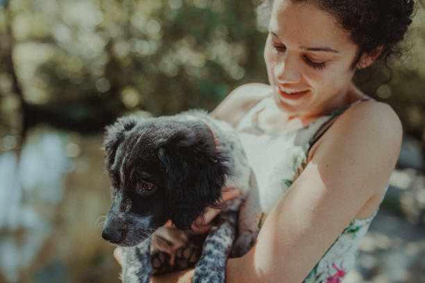 istock Smiling Woman Holding Dog 901731988