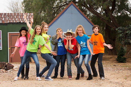 Child actors at camp pose and act silly for the camera