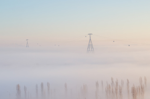 The cable car above the clouds in Nizhny Novgorod, Russia