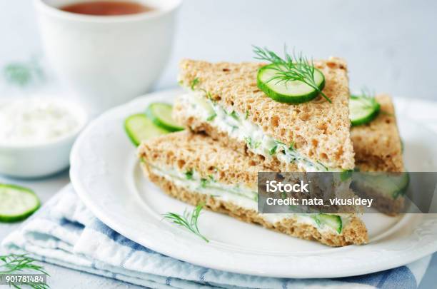 Cream Cheese Dill Cucumber English Tea Sandwiches Stock Photo - Download Image Now - Sandwich, Cucumber, Tea - Hot Drink