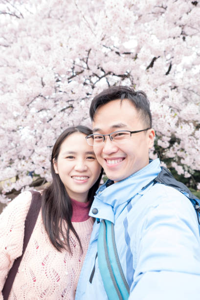 istock couple with Cherry blossoms 901781596