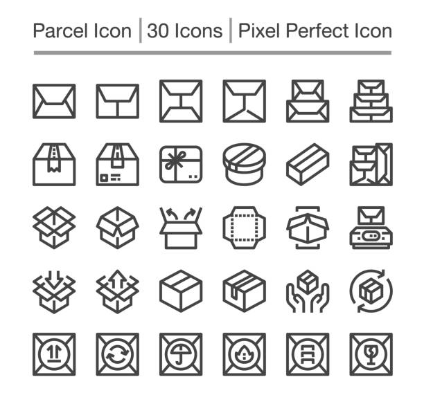 parcel icon parcel post,package line icon,editable stroke,pixel perfect icon bundle stock illustrations