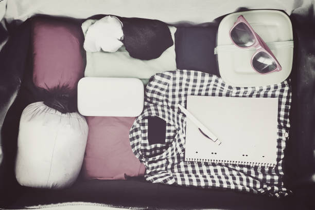 istock Travel accessories in a suitcase. Vintage toned 901784674