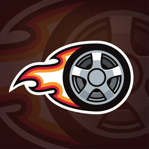 Burning Car Wheel Icon Design Cartoon Wheel In Fire Emblem For Car Repair  Shop Motor Sport Team Drift Racing Vector Illustration Stock Illustration -  Download Image Now - iStock