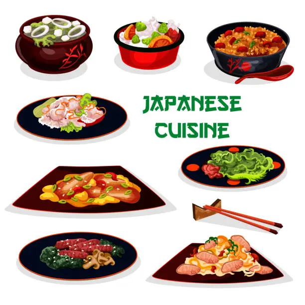 Vector illustration of Japanese cuisine traditional dinner cartoon icon
