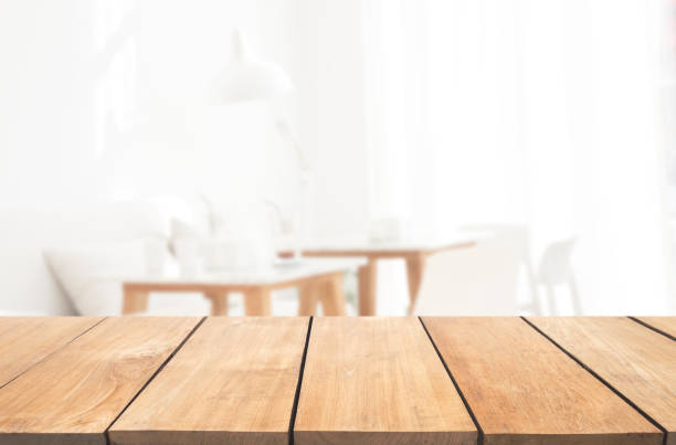 istock Empty wooden table and modern white room 901797388
