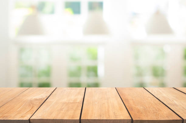 istock Empty wooden table and modern  background with green ourdoor view 901797448
