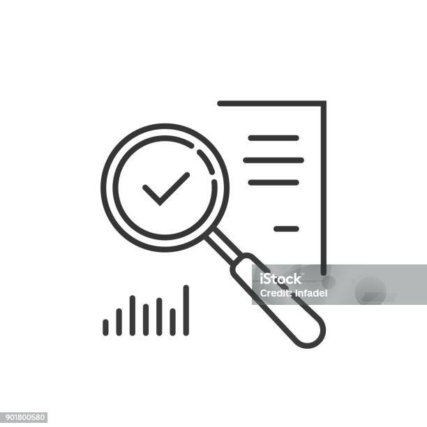 Thin Line Magnifying Glass Like Audit Assess Stock Illustration - Download Image Now - Icon Symbol, Effortless, Risk
