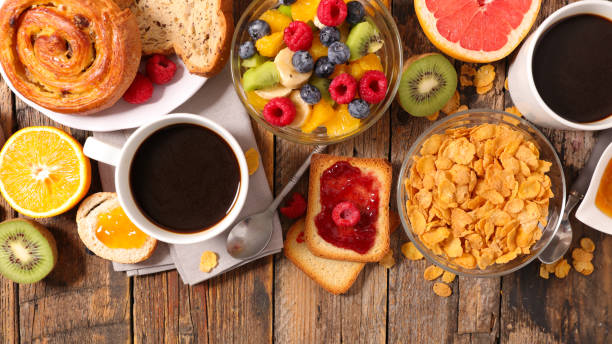istock breakfast with coffee,croissant,fruit 901804688
