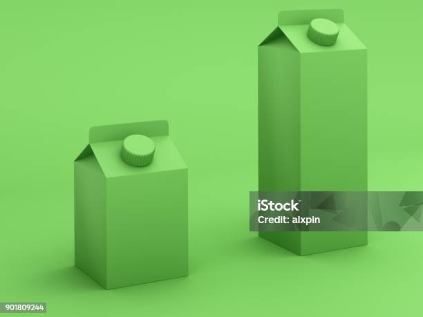 Green Toned Milk Boxes Stock Photo - Download Image Now - Green Color, Monochrome, Three Dimensional