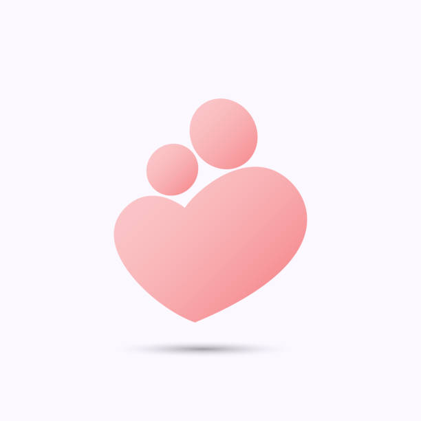 Mother and baby heart symbol Simplified pink symbol of mother holding a baby in heart shape with heads, in stick figure style mother stock illustrations