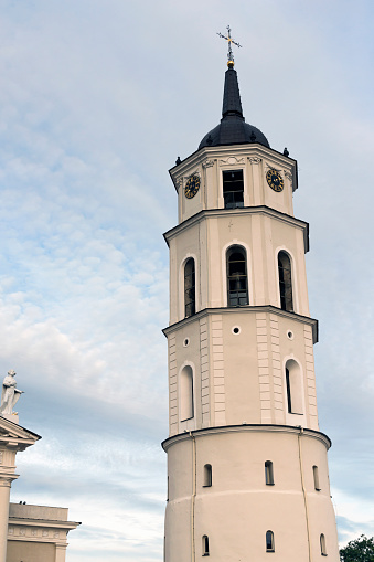 belltower of famous Vilnius Cathedral by summer evening