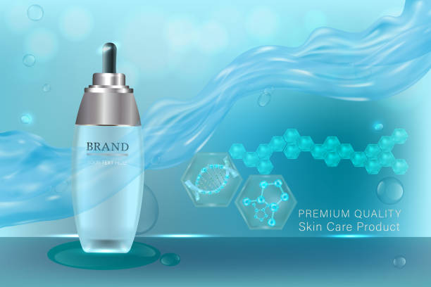 istock Cosmetic container with advertising background ready to use, blue liquid luxury skin care ad. 901820198