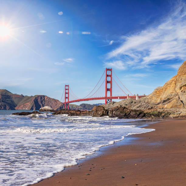 Sun flare over Golden Gate Bridge, San Francisco.