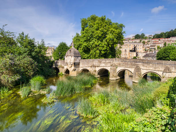 Bradford on Avon Somerset UK Bradford on Avon, Somerset, England, UK - The Town Bridge over the River Avon, the icon of the town. wiltshire stock pictures, royalty-free photos & images